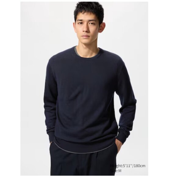 Uniqlo 100% Wool Lightweight Crew Neck Sweater, M, Navy - Picture 3 of 9